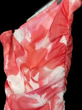 Strapless full length summer pink floral dress